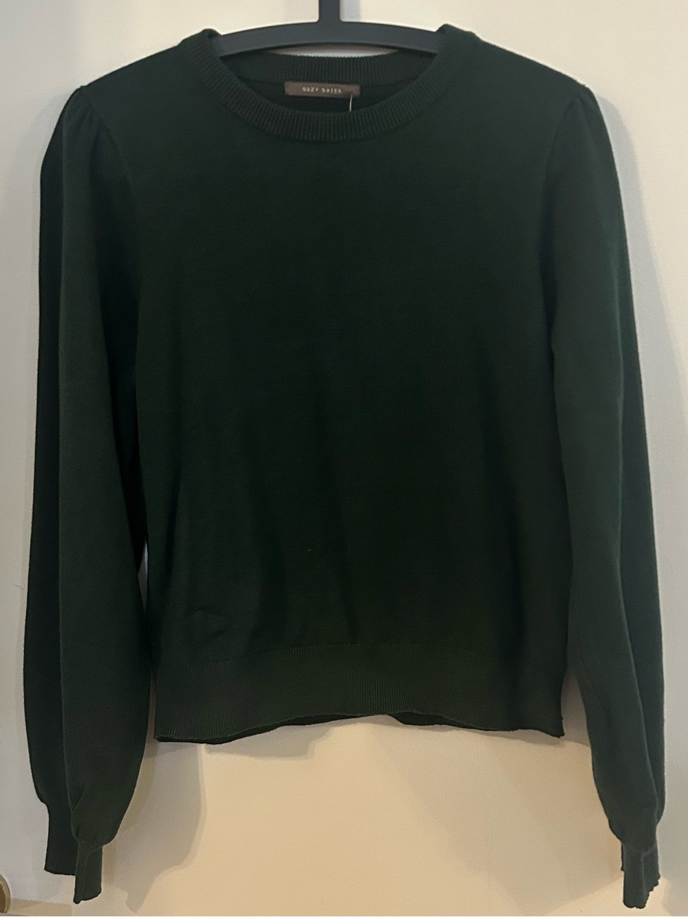 Suzy Shier Women’s Dark Green Crewneck Sweater Ballon Sleeve Size L